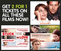 2 for 1 on selected movies at Cineworld