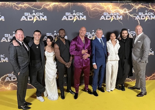 Dwayne Johnson, Pierce Brosnan and Aldis Hodge attend the Cineworld Leicester Square premiere of DC's Black Adam